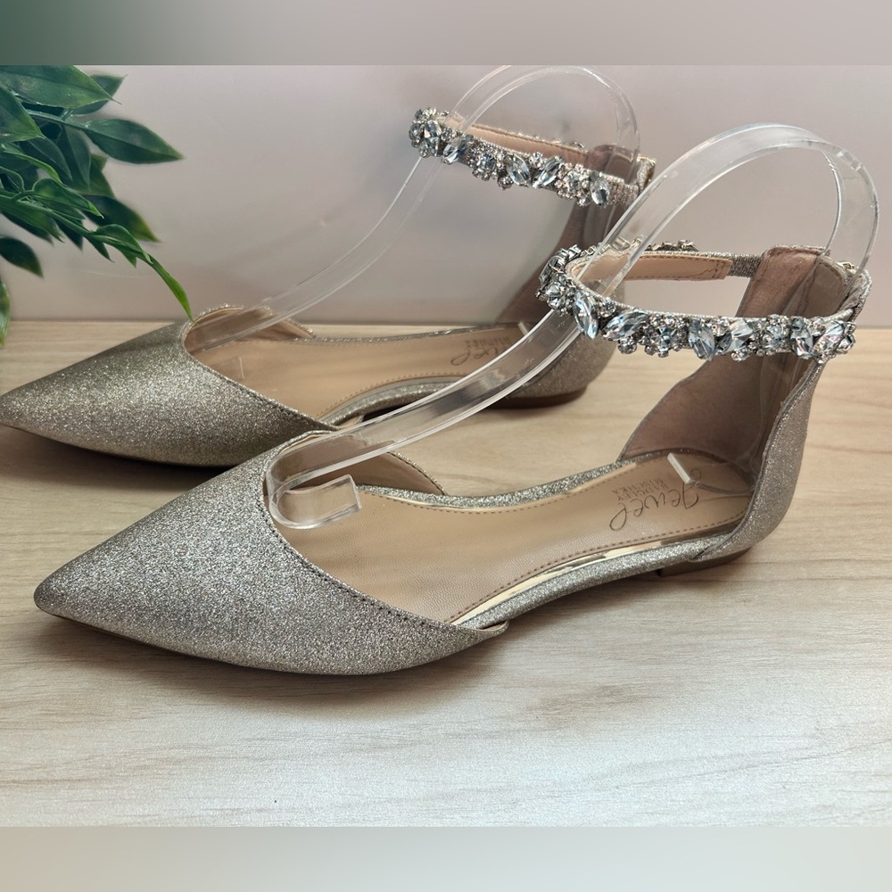 Badgley Mischka Glitter Flats with Ankle Strap